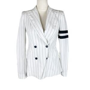 SOSKEN Studios Marisa Minicucci White Pinstripe Blazer Pointed Collar Size P